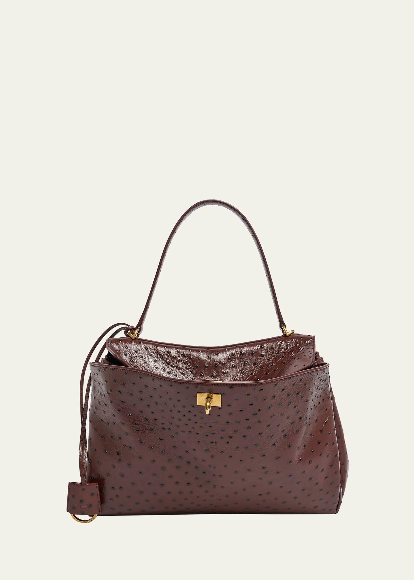 rodeo medium ostrich-embossed top-handle bag