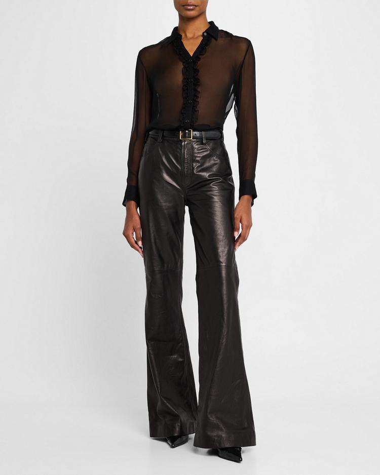 roe leather wide-leg pants