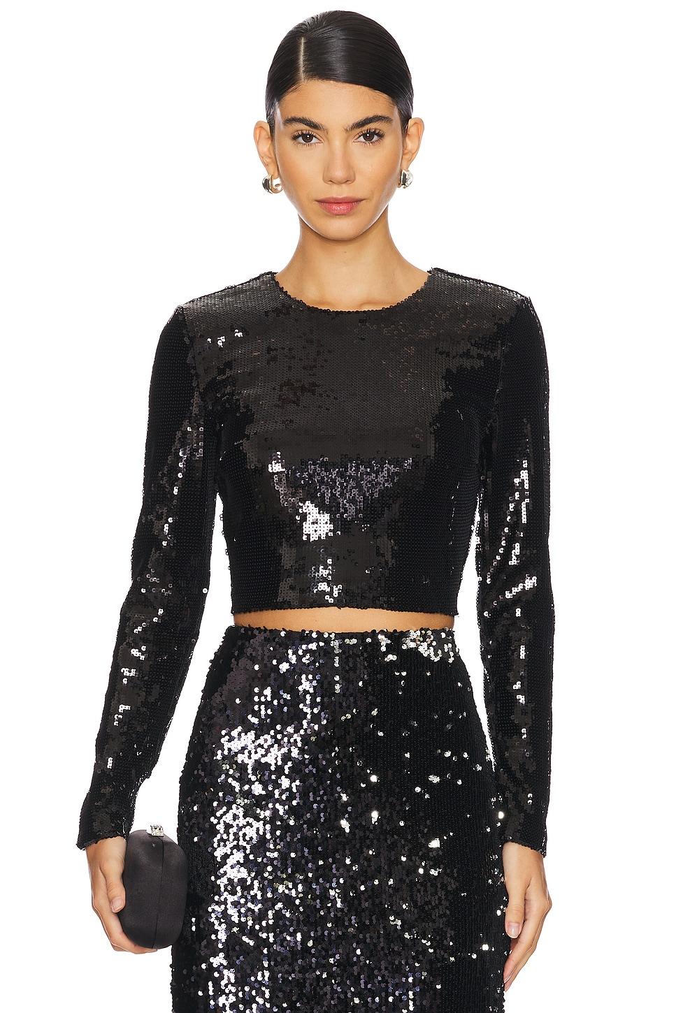 rogan crop sequin long sleeve top