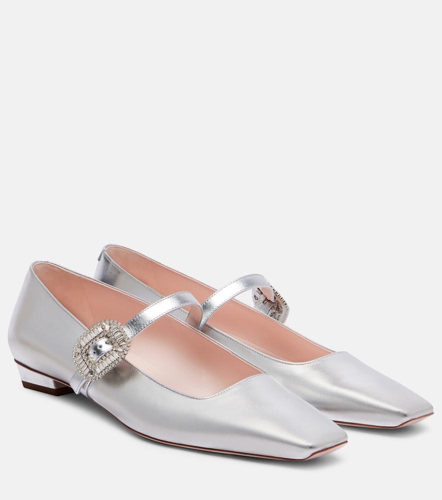roger vivier belle vivier 25 metallic leather ballet flats