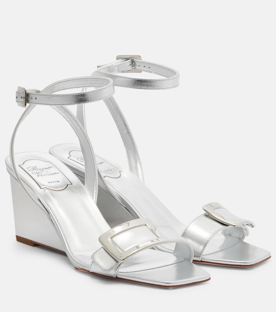 roger vivier belle vivier metallic leather sandals