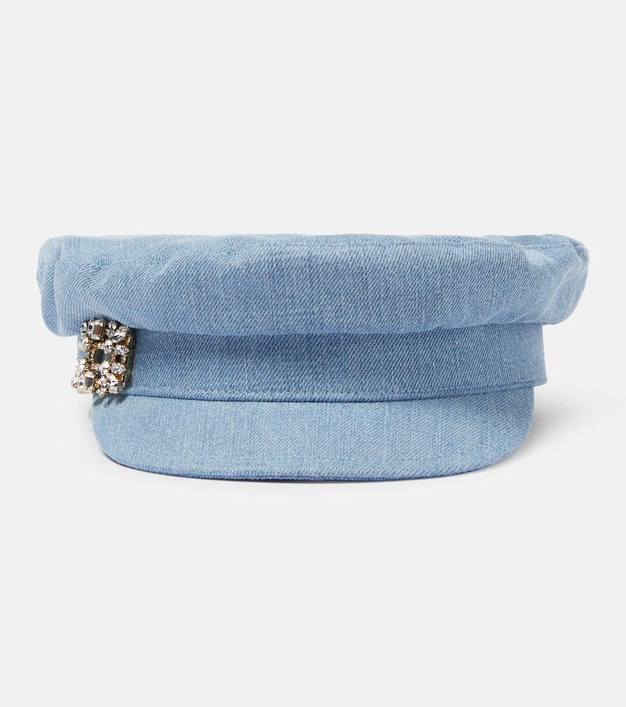 roger vivier broche vivier denim flat cap
