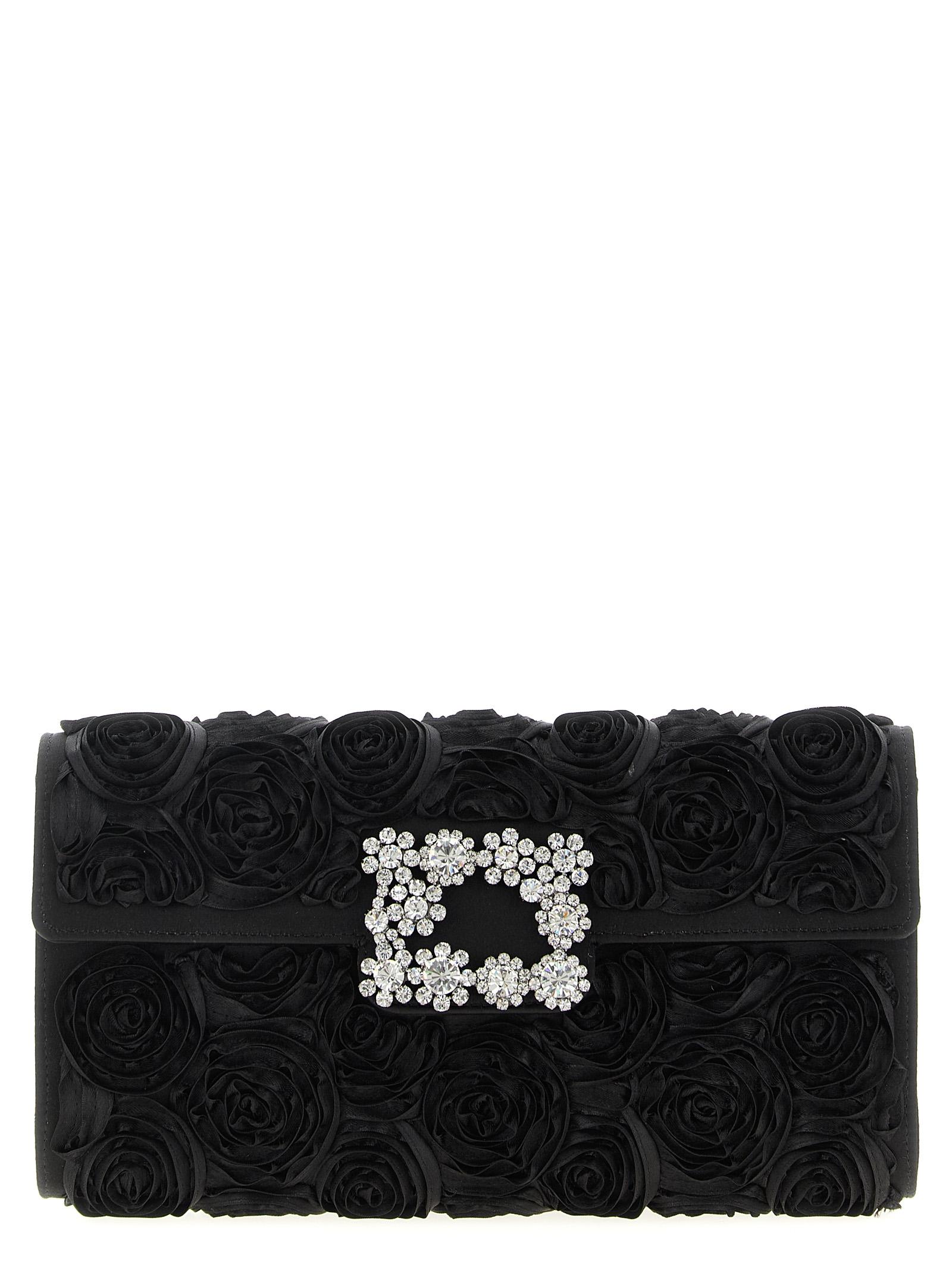 roger vivier efflorescence clutch black viscose - women