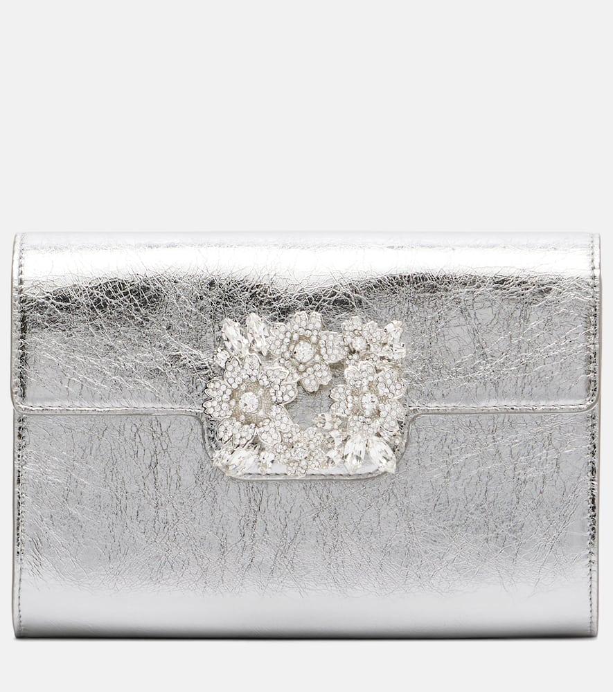 roger vivier efflorescence mini metallic leather clutch