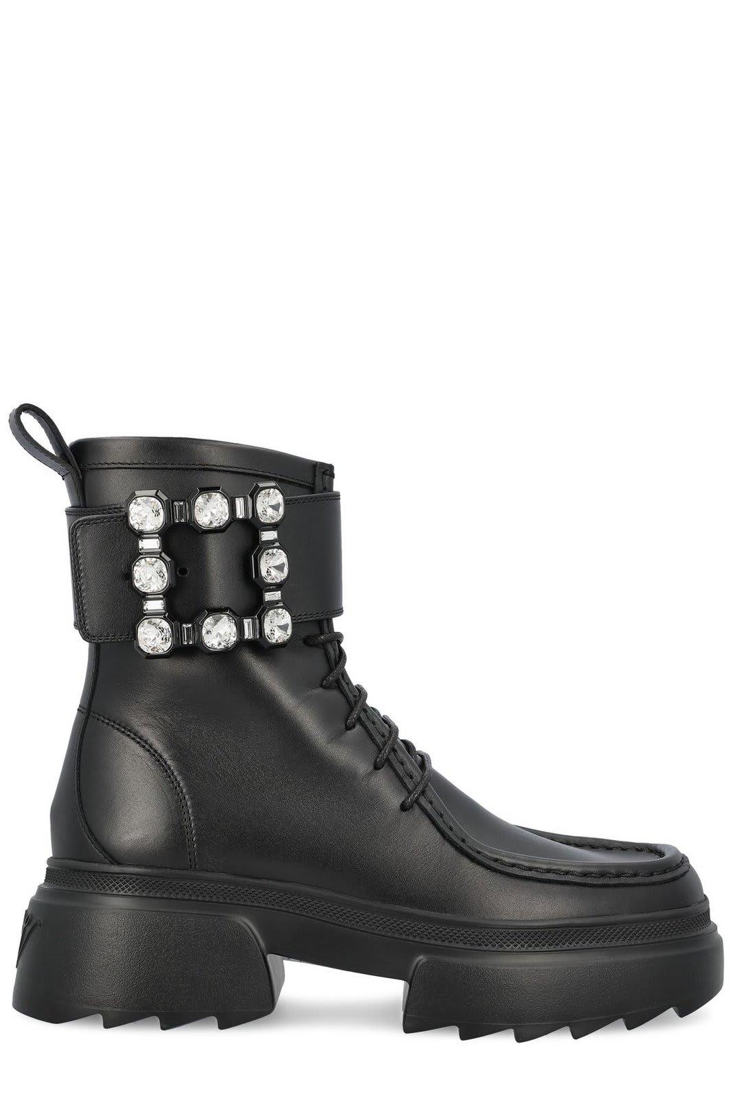 roger vivier embellished lace-up boots