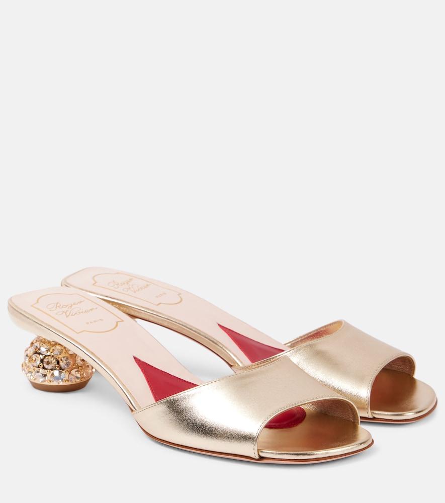 roger vivier embellished metallic leather mules