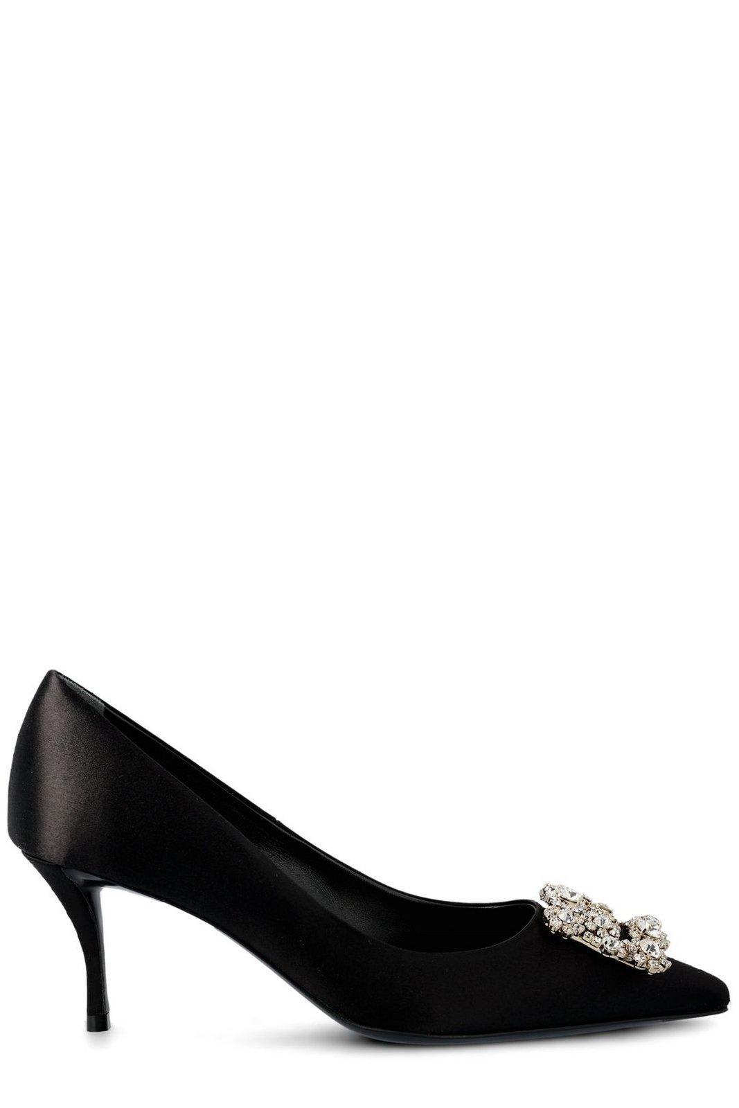 roger vivier embellished pointed toe pumps
