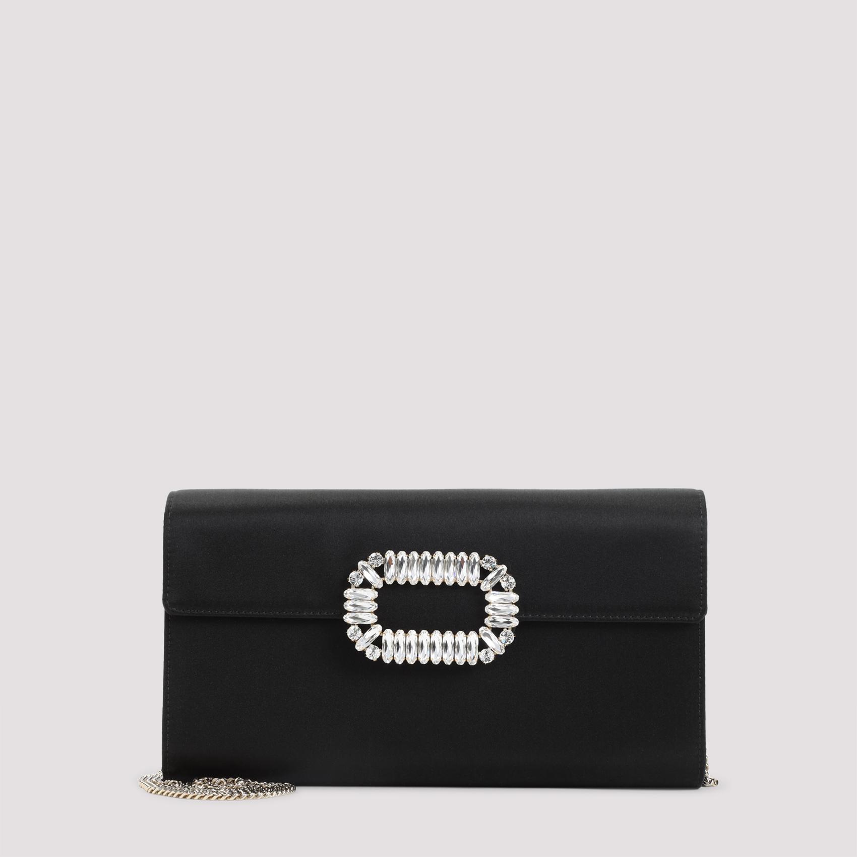 roger vivier envelope flap sexy choc buckle clutch black satin crystal bag - women