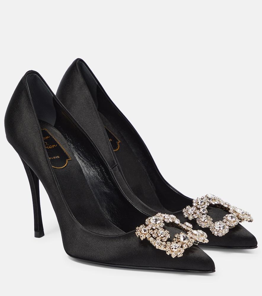 roger vivier flower strass satin pumps