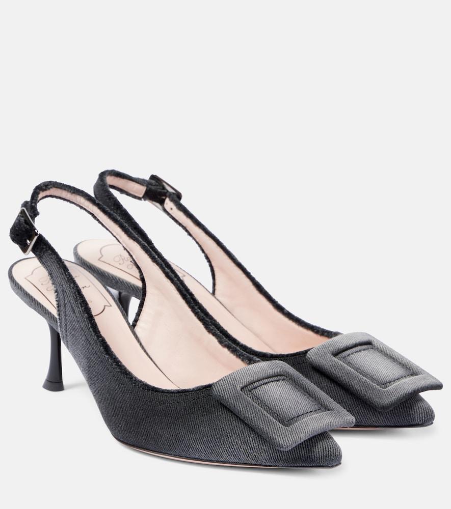 roger vivier fringed denim slingback pumps