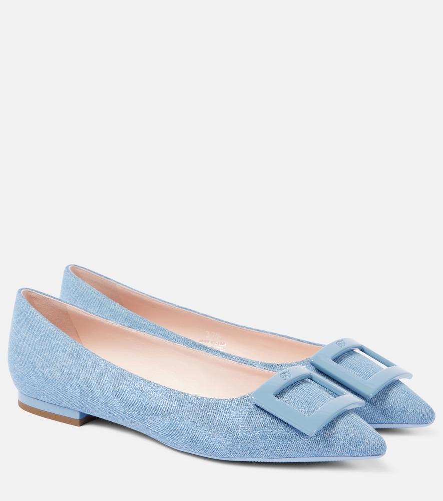 roger vivier gommettine ball denim ballet flats