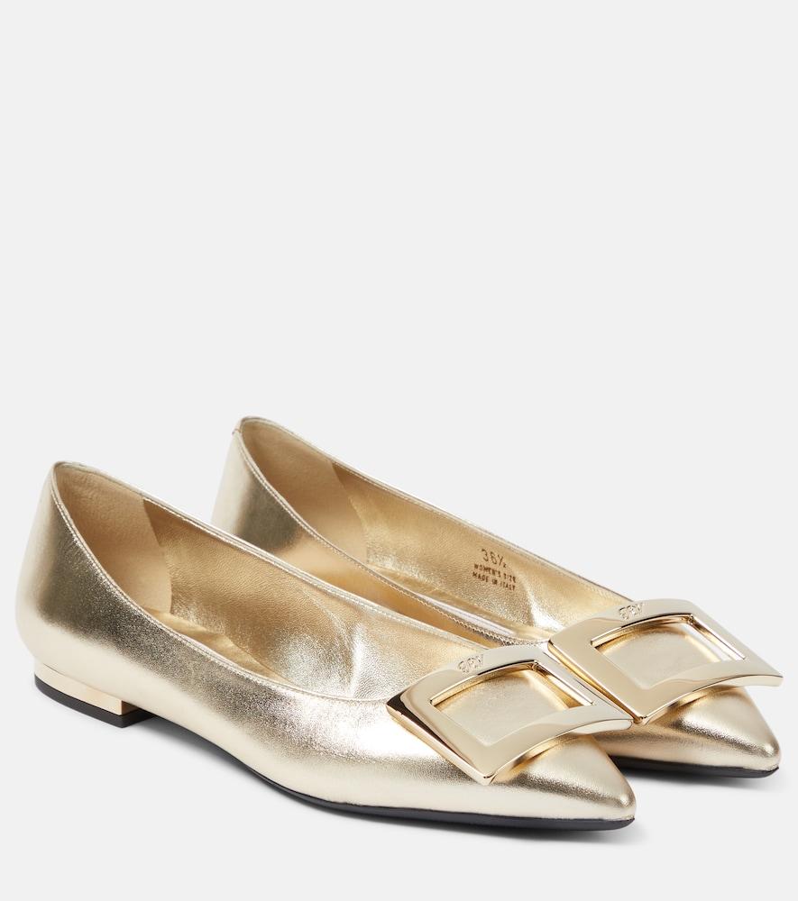 roger vivier gommettine metallic leather ballet flats