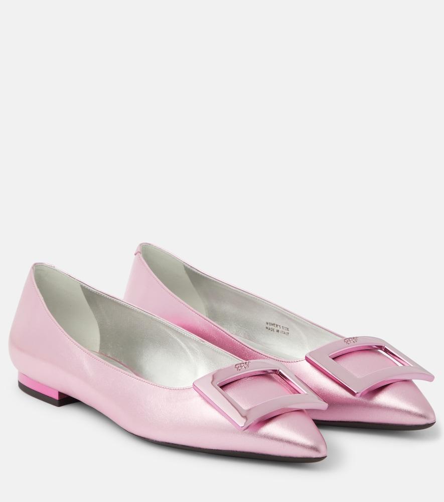 roger vivier gommettine metallic leather ballet flats