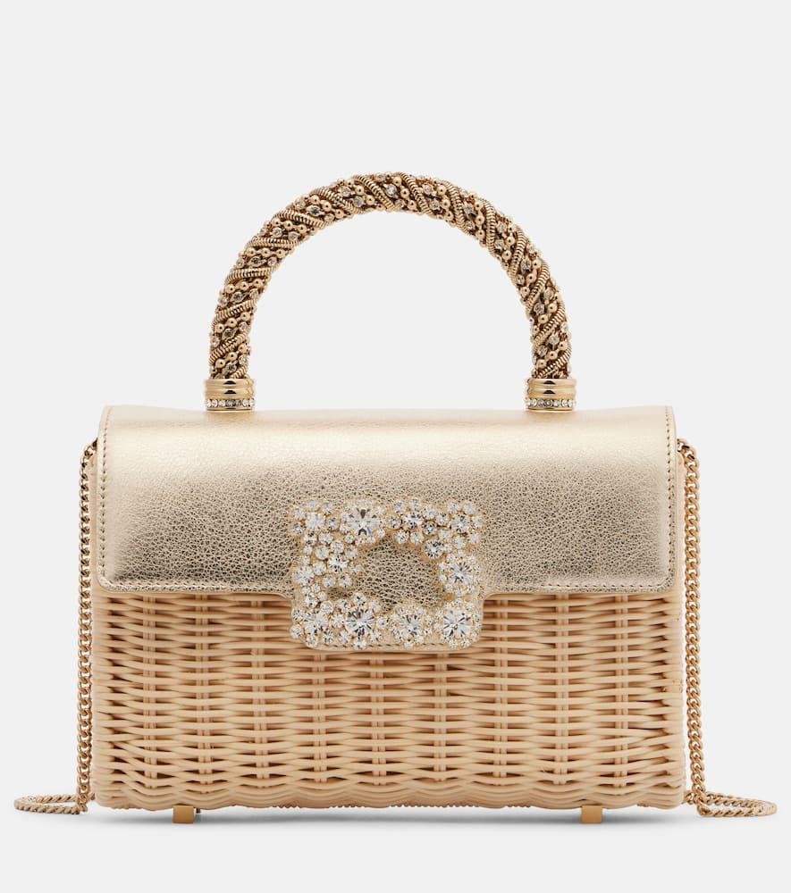 roger vivier jewel efflorescence mini rattan tote bag