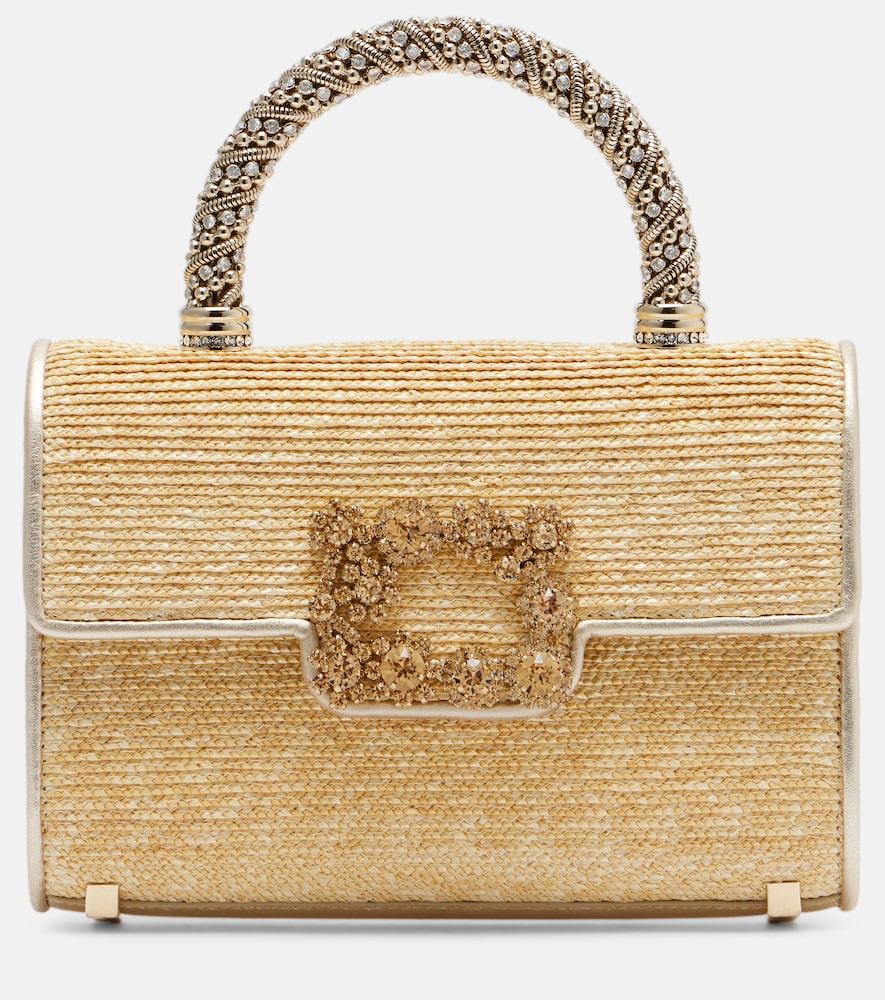 roger vivier jewel efflorescence mini straw tote bag