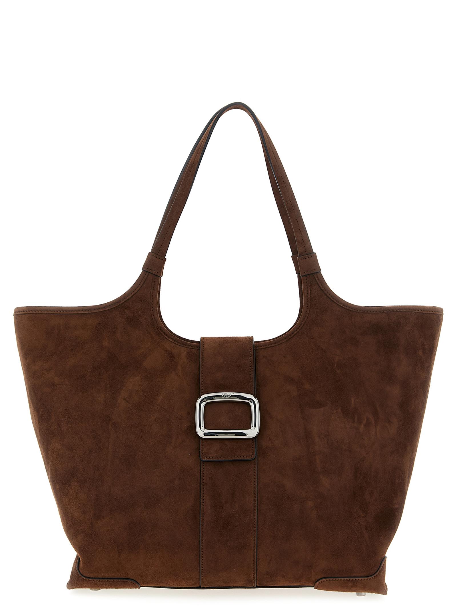 roger vivier medium viv choc shopping bag brown tote - women