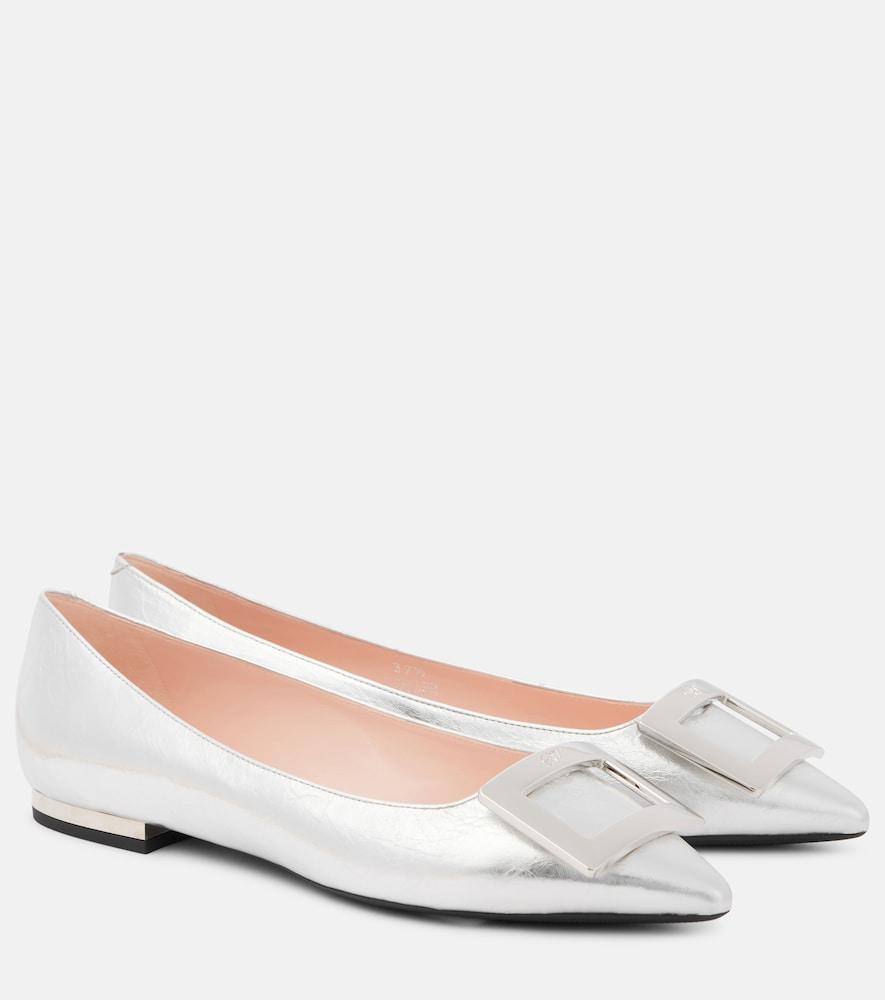 roger vivier metallic leather ballet flats