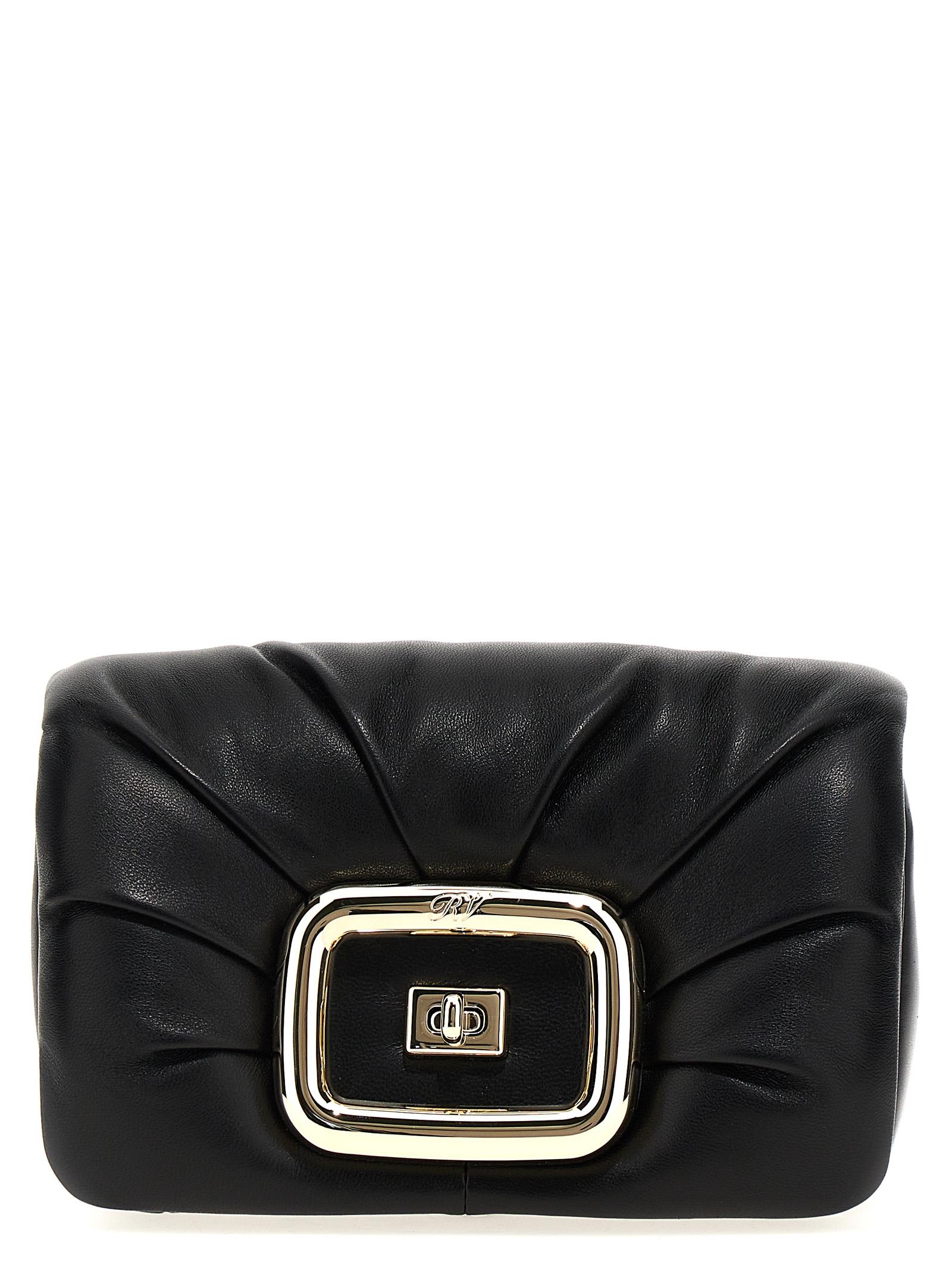 roger vivier mini viv choc crossbody bag black lamb leather - women
