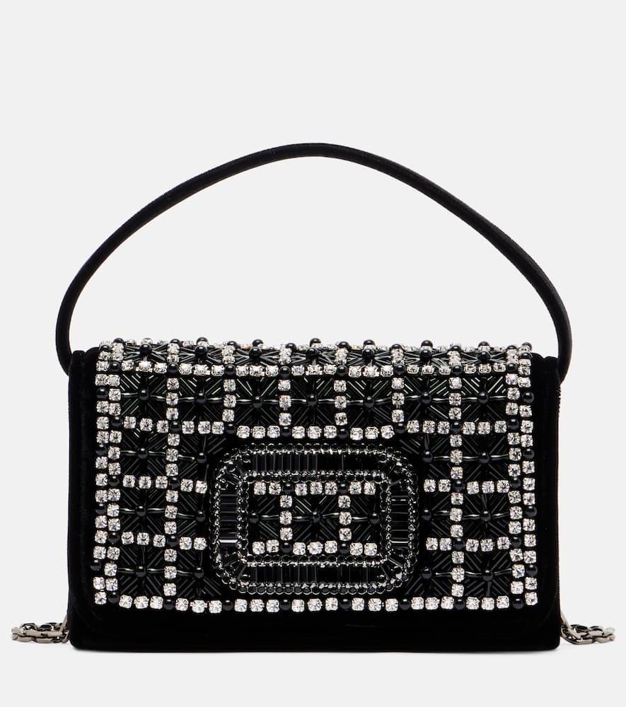 roger vivier pilgrim micro embellished velvet clutch