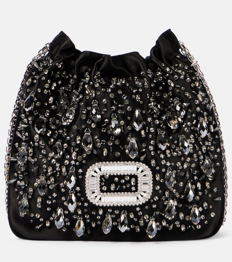 roger vivier pilgrim mini embellished satin bucket bag