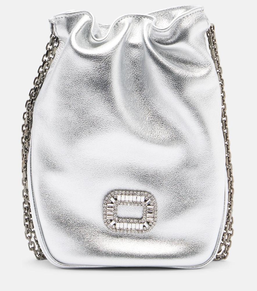 roger vivier pilgrim nano metallic leather bucket bag