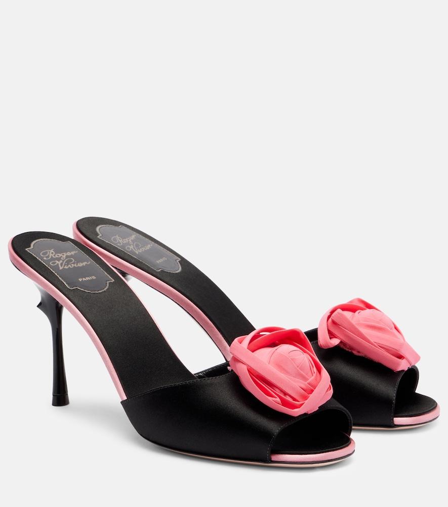 roger vivier rose vivier 85 floral satin mules