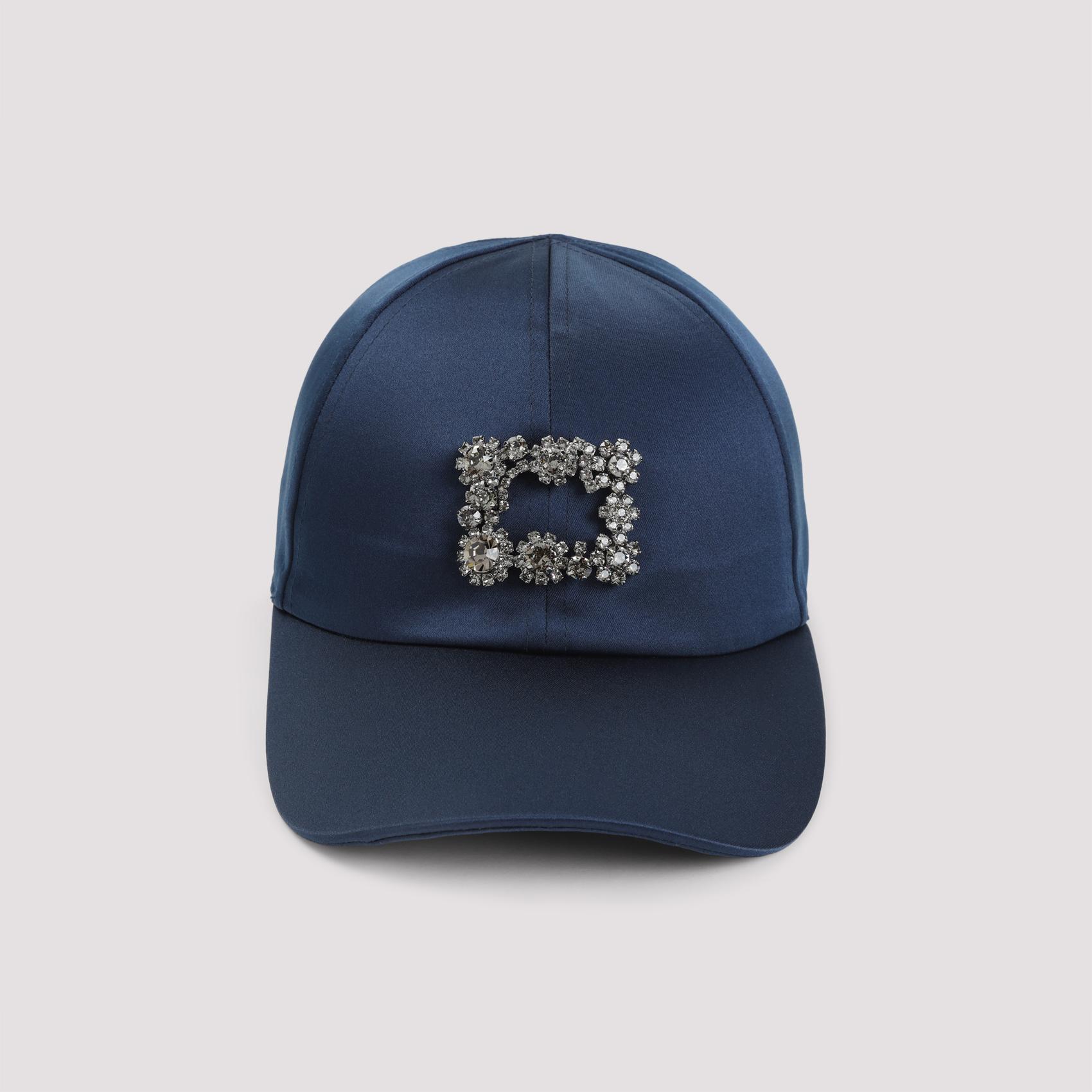 roger vivier rv flower strass cap blue satin crystal hat - women