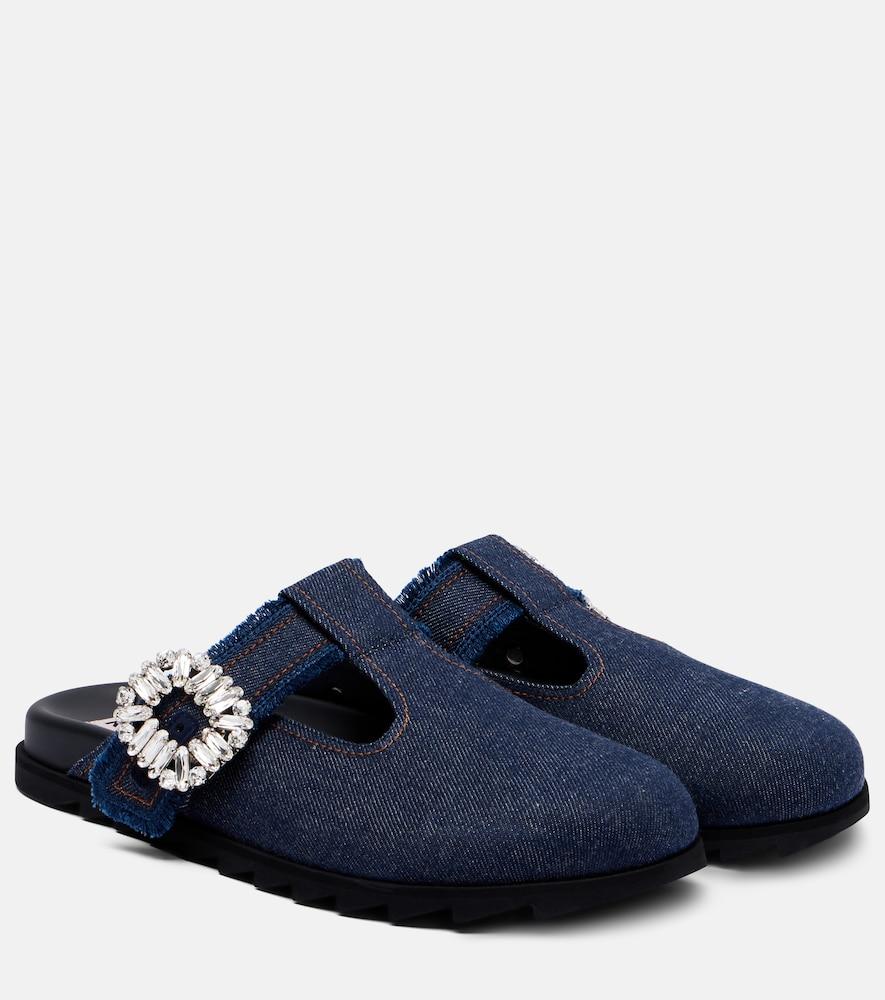 roger vivier slidy viv' embellished denim mules