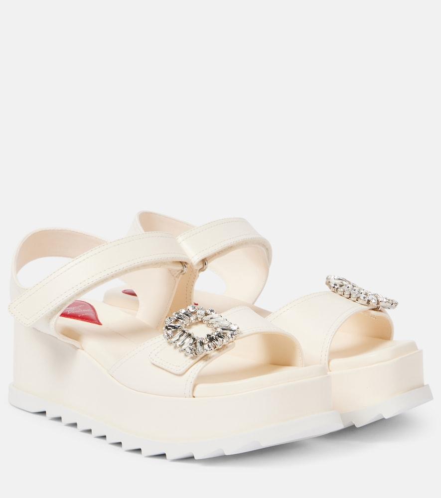 roger vivier slidy viv' embellished leather wedge sandals