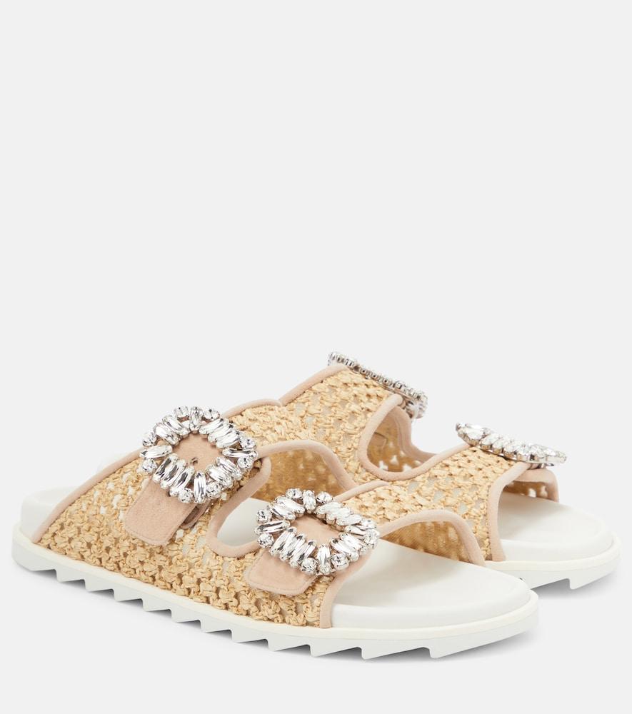 roger vivier slidy viv' embellished raffia sandals