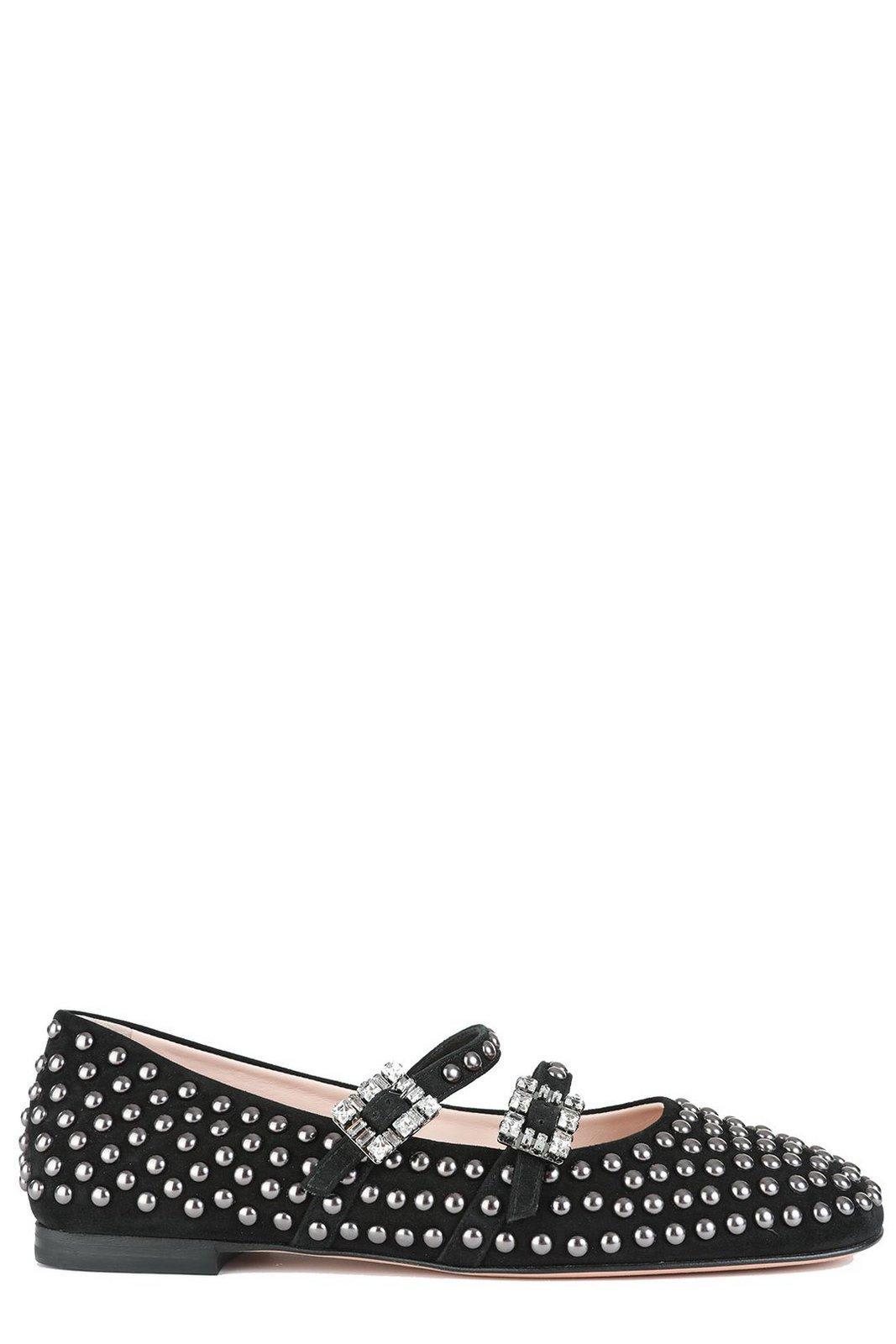 roger vivier stud embellished buckle strap flat shoes