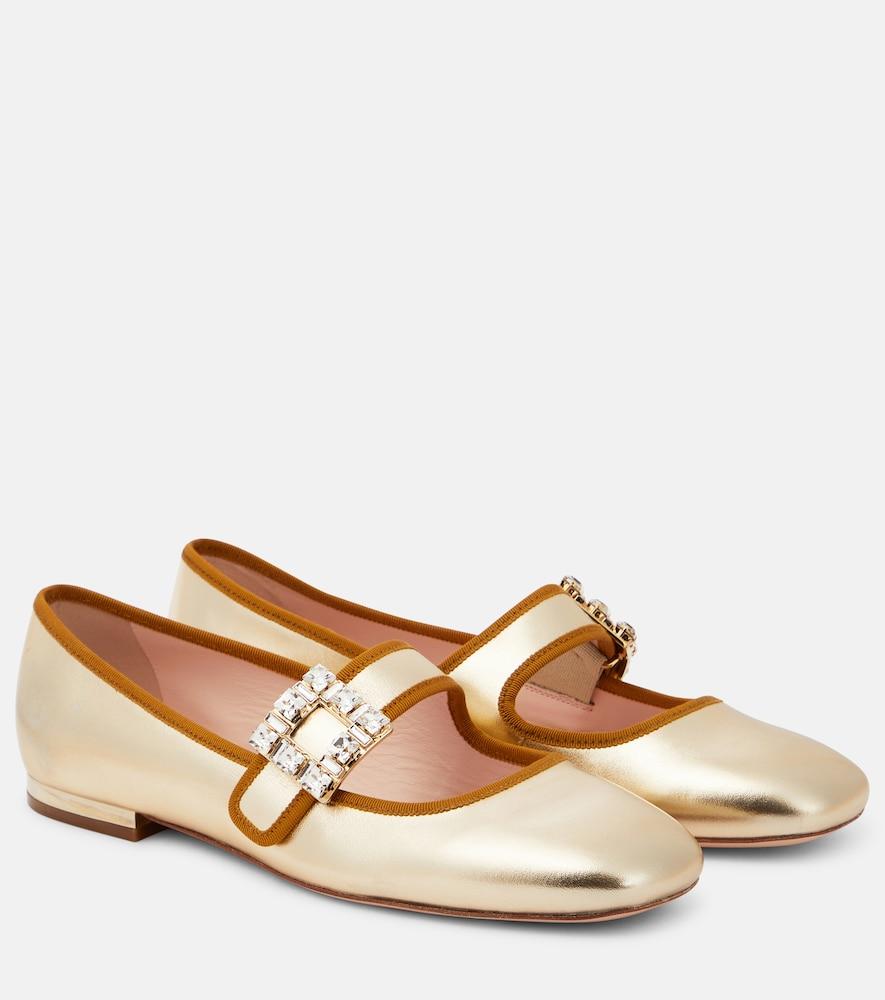 roger vivier très vivier metallic leather ballet flats