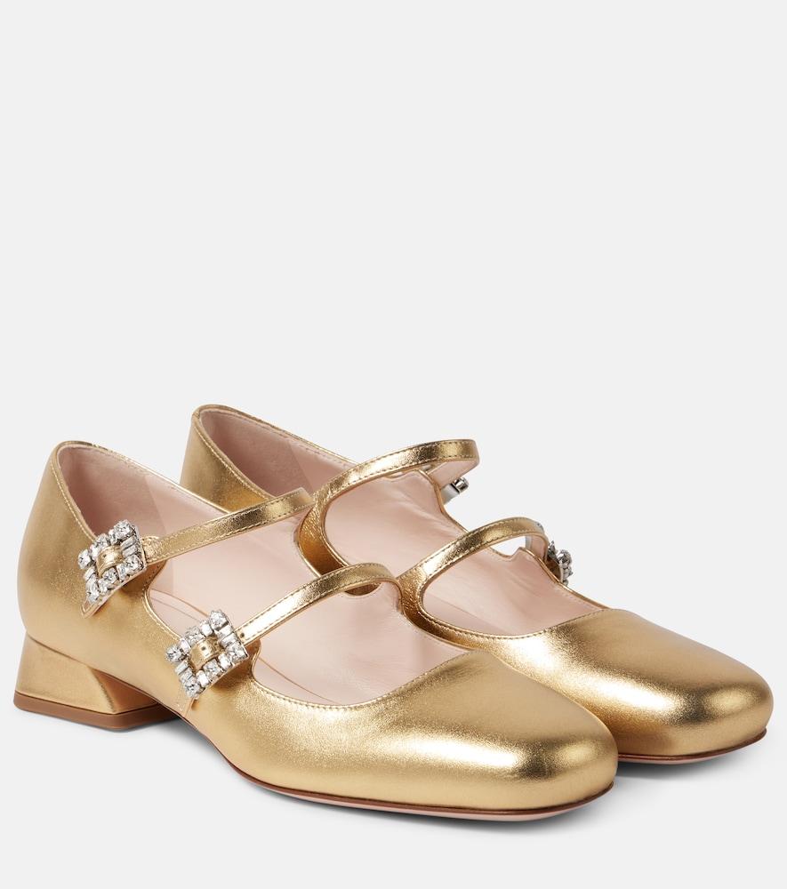 roger vivier très vivier metallic leather mary jane pumps