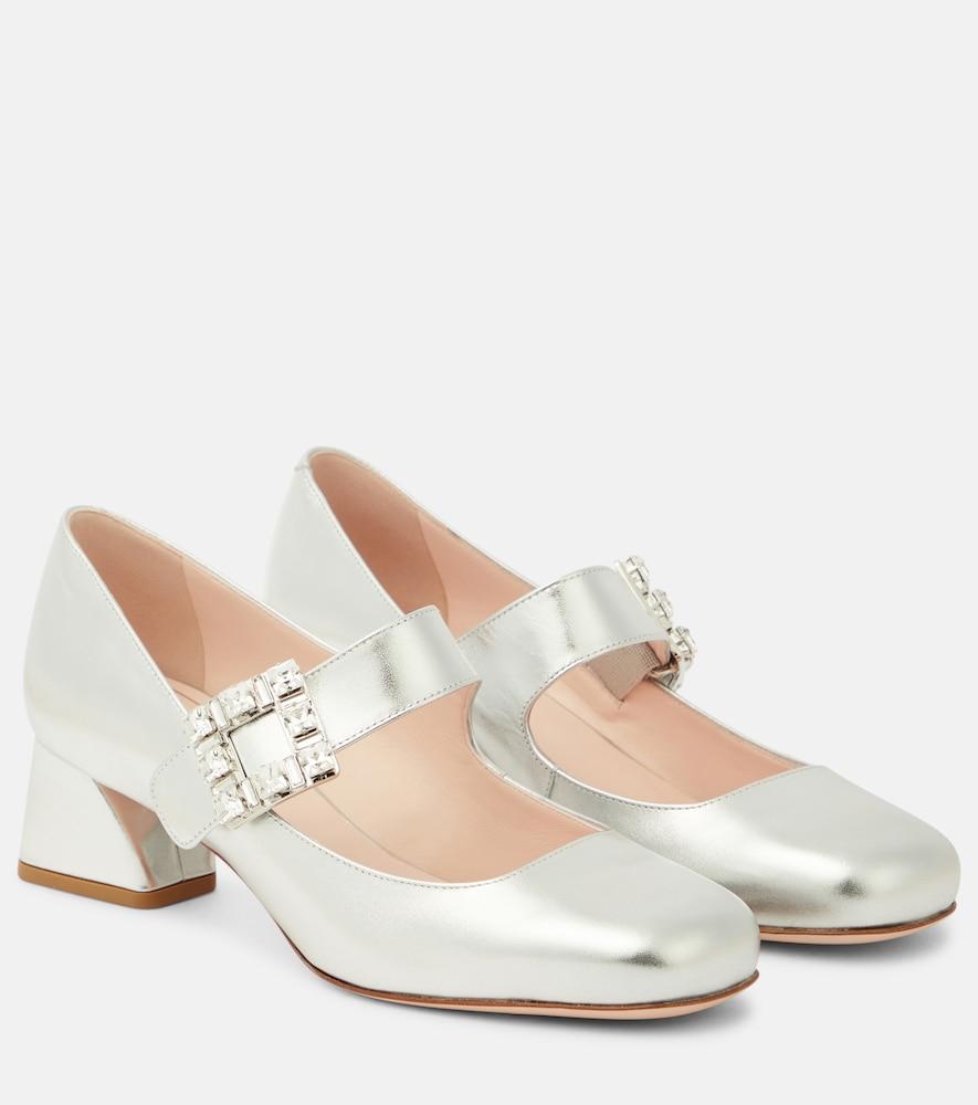roger vivier très vivier metallic leather mary jane pumps