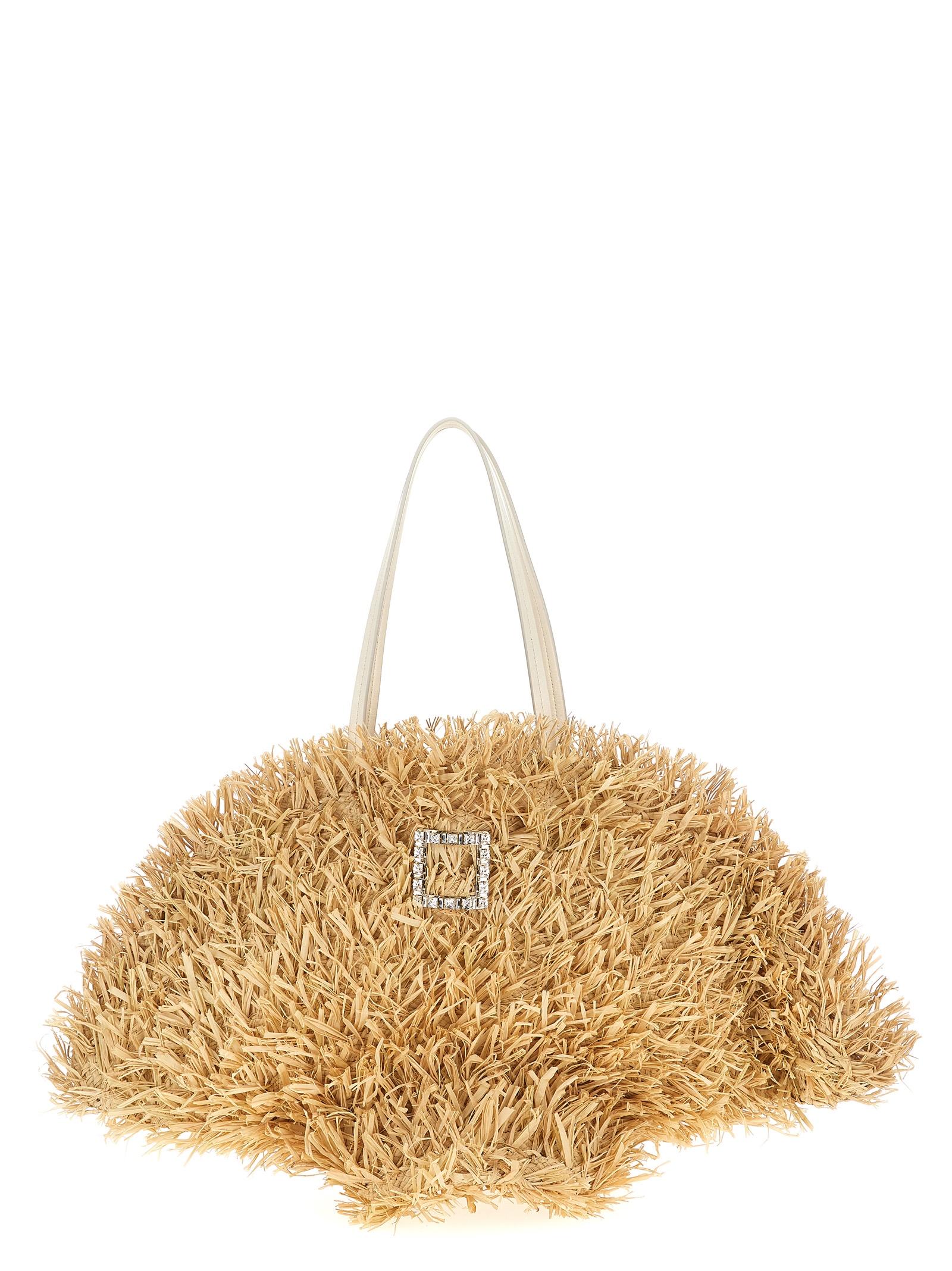 roger vivier tres vivier panier large shopping bag beige tote - women