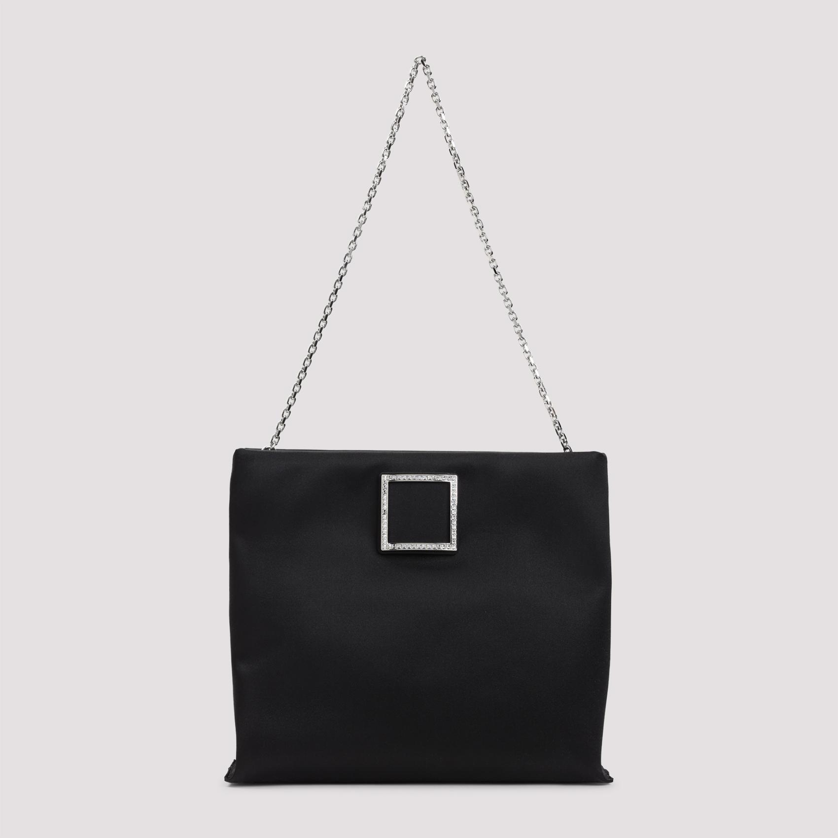 roger vivier trompette strass soft clutch black satin crystal bag - women