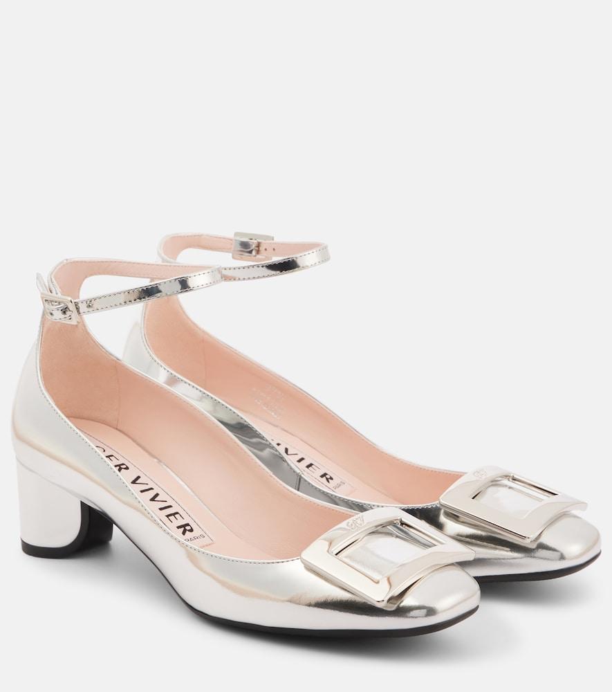 roger vivier u look 45 metallic leather pumps