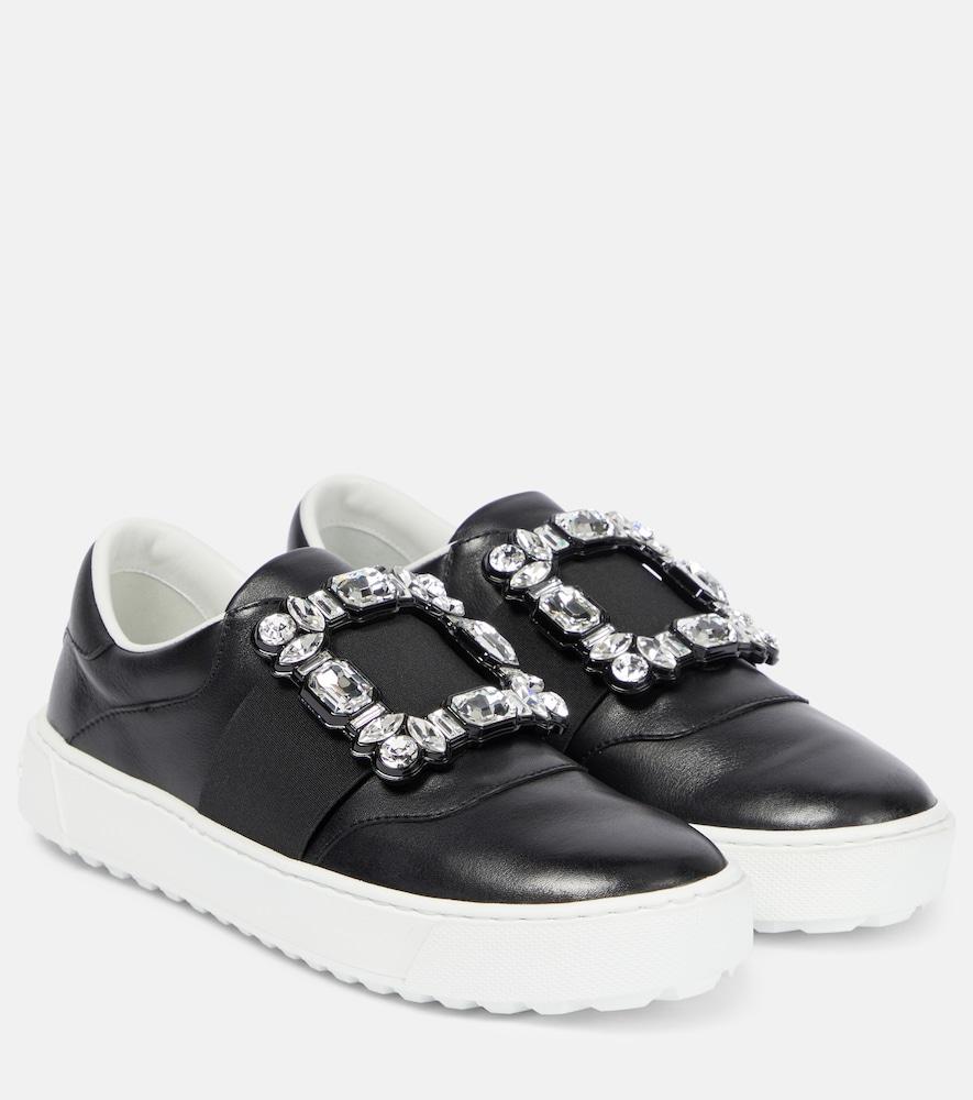 roger vivier very vivier embellished leather sneakers
