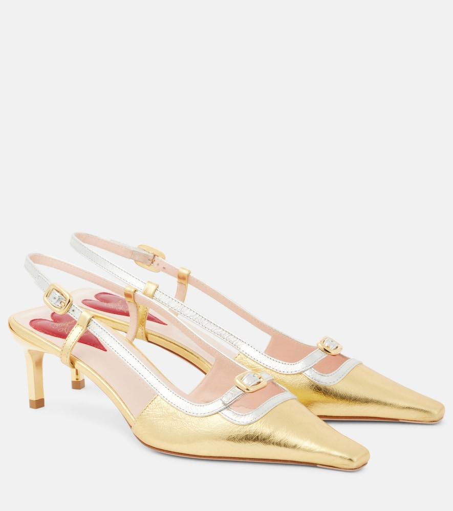 roger vivier viv' canard metallic leather slingback pumps