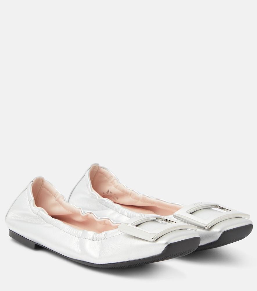 roger vivier viv' pockette metallic leather ballet flats