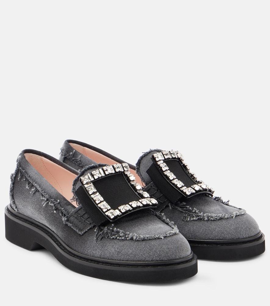 roger vivier viv' rangers embellished denim loafers