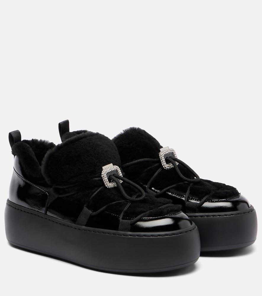 roger vivier viv' up shearling and patent leather sneakers