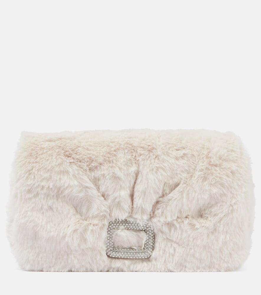 roger vivier viv choc embellished faux shearling wallet