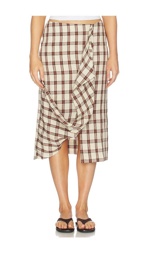 rohe draped check skirt in red,beige.