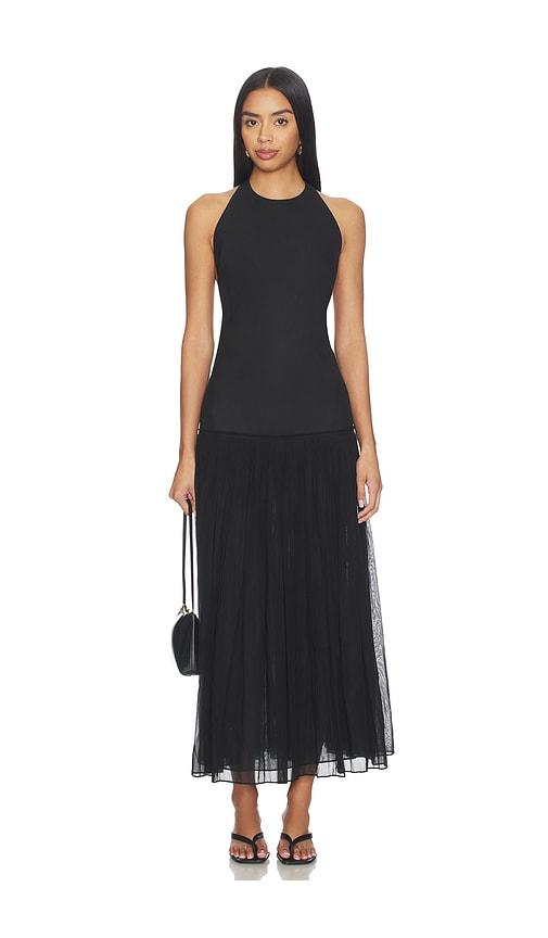 rohe pleated muslin halter dress in black.