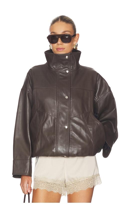 rohe reinvented leather jacket in chocolate.