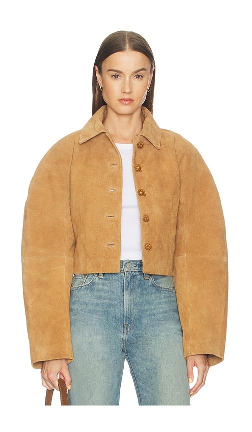 rohe rounded textured suede jacket in beige.