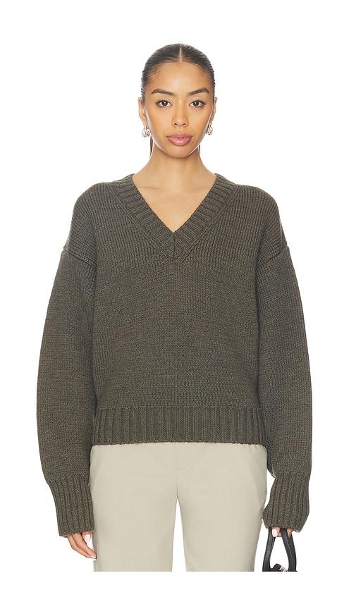 rohe sculptural compact v-neck pullover in olive.
