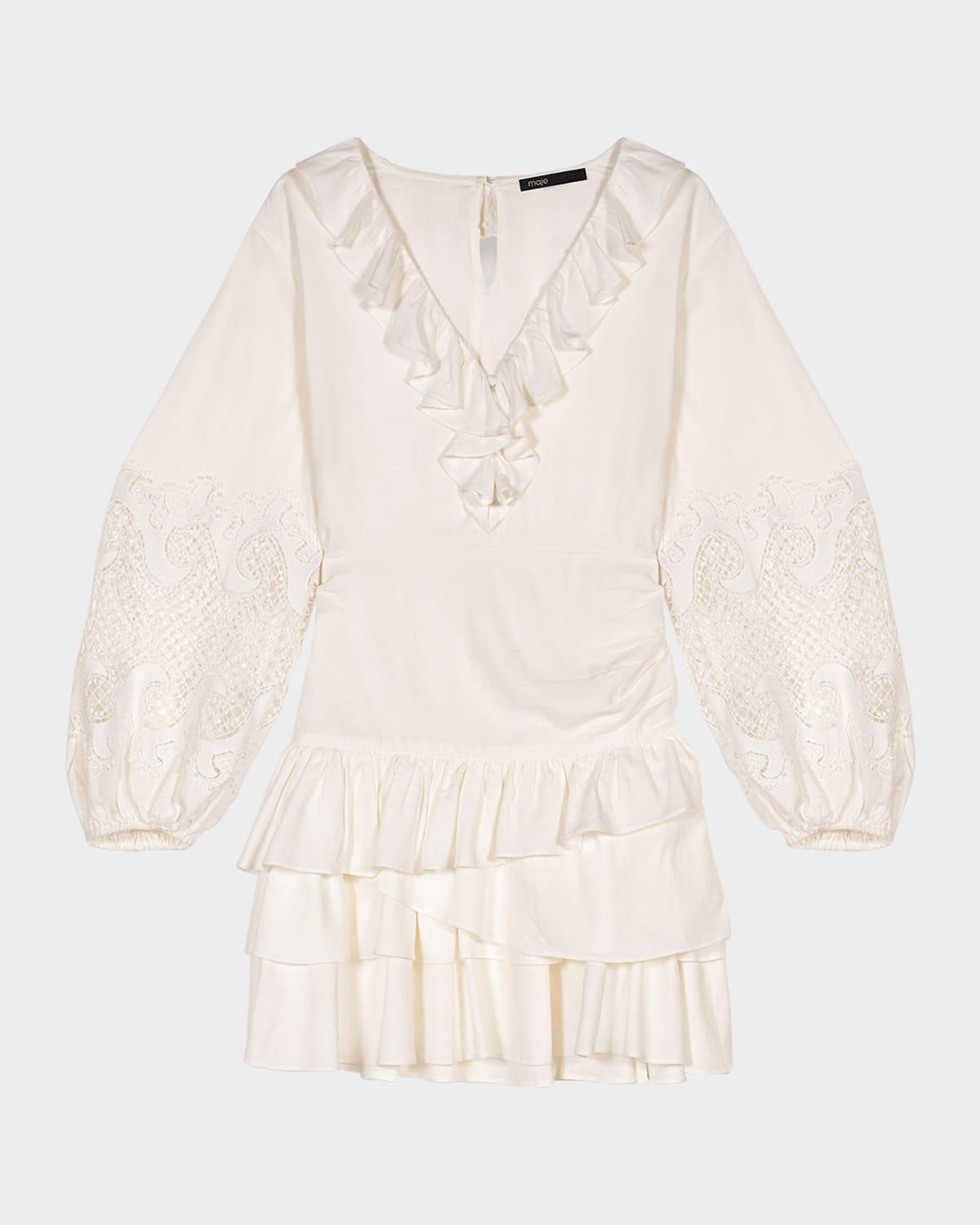 roilela embroidered ruffle mini dress