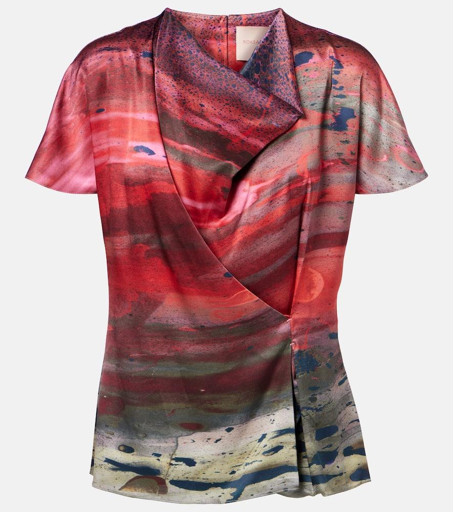 roksanda printed draped silk satin top